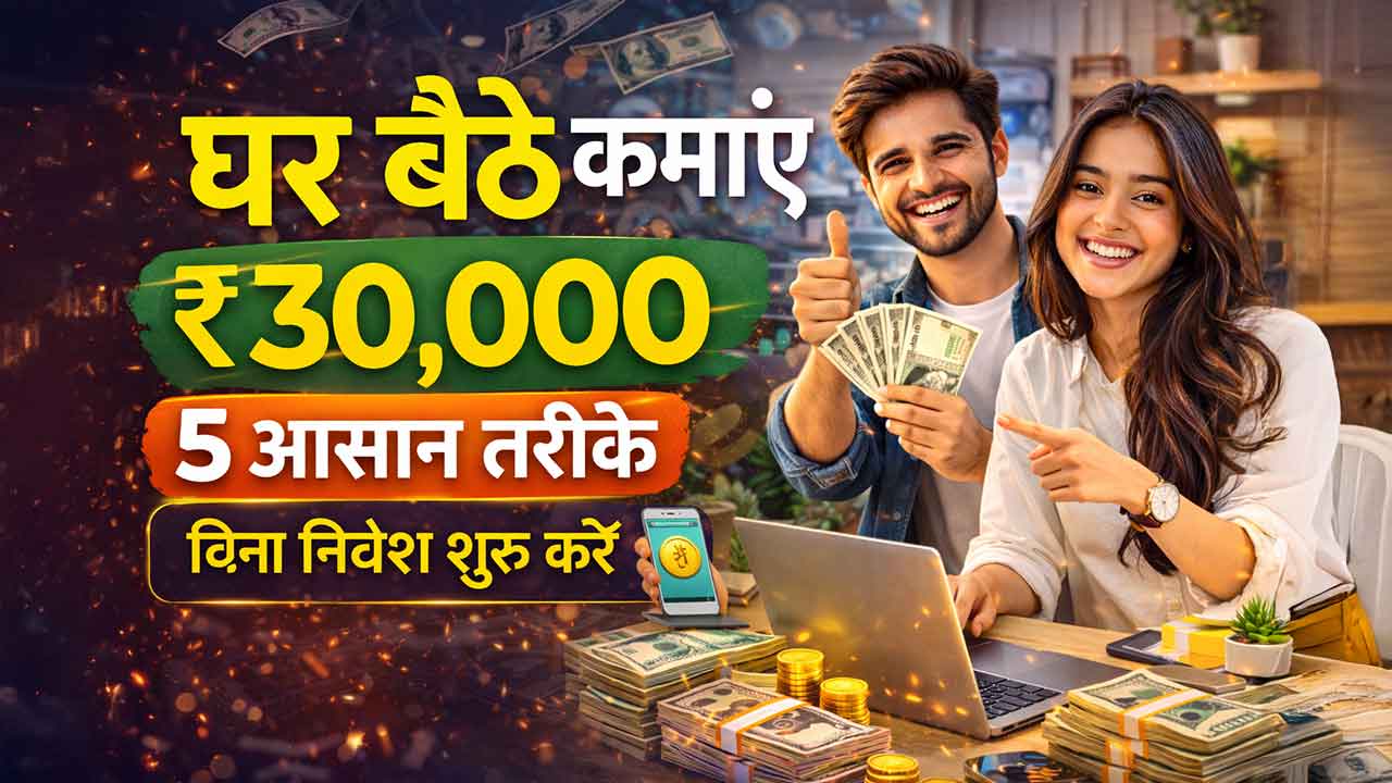 घर बैठे ₹30,000 कमाने के 5 आसान तरीके: बिना निवेश शुरू करें ऑनलाइन कमाई