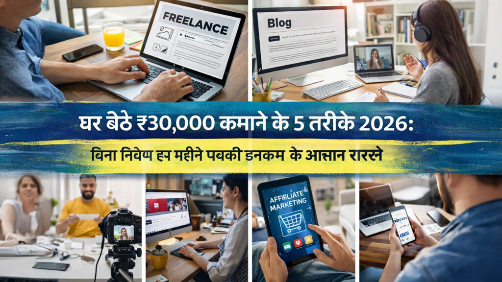 घर बैठे ₹30,000 कमाने के 5 तरीके 2026: बिना निवेश हर महीने पक्की इनकम के आसान रास्ते