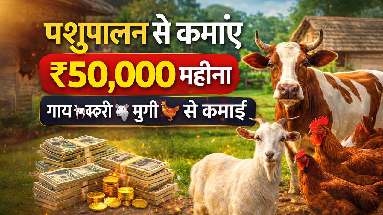 पशुपालन से कमाएं ₹50,000 महीना: गाय, बकरी और मुर्गी पालन से घर बैठे शुरू करें शानदार कमाई